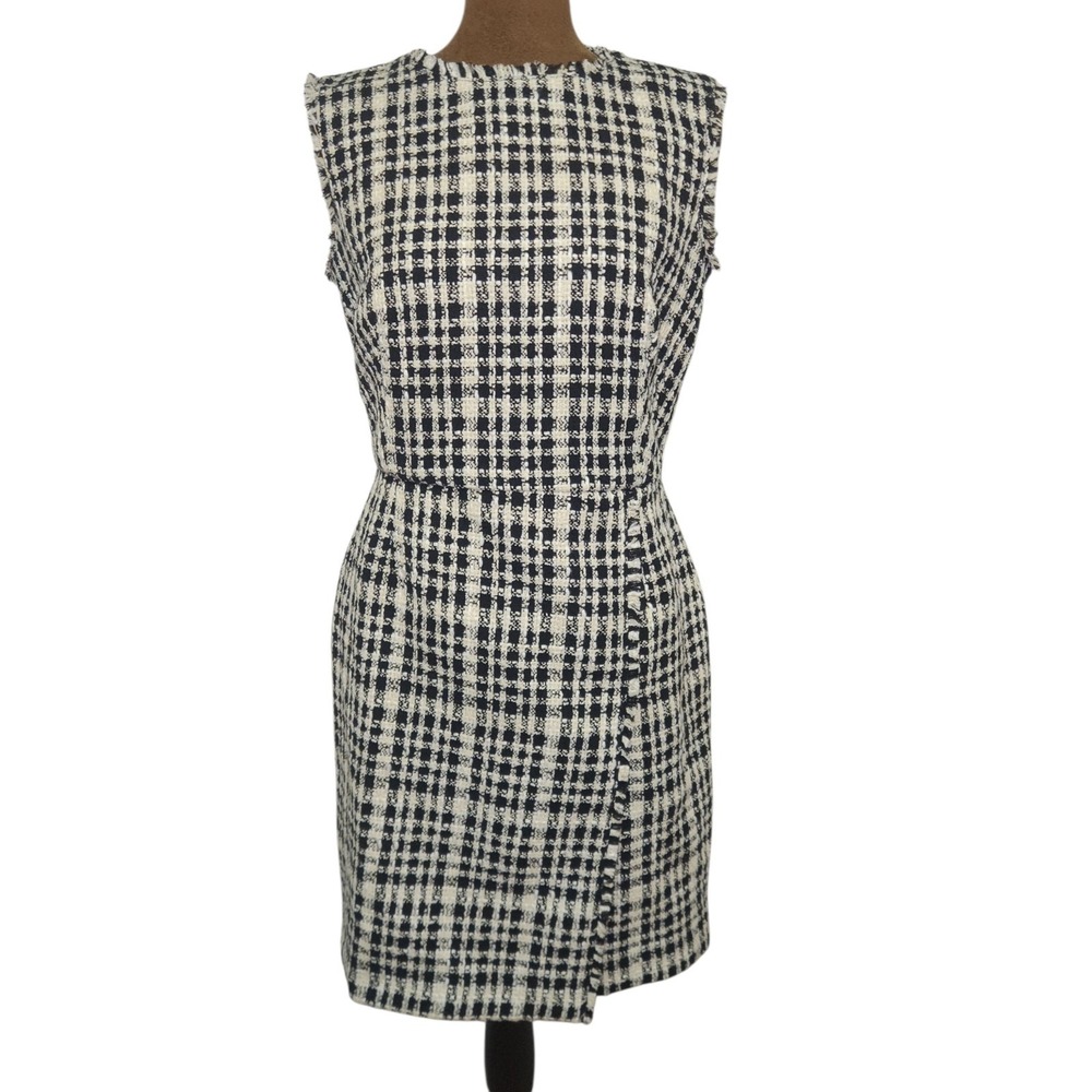 Ann Taylor Dress Size 2 Tweed Fringe Plaid Career Office Sheath Women's Classic